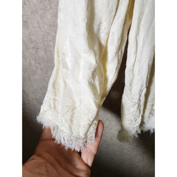 ZARA Cream Paisley Textured Fringe Career Casual Night Out Button Up Top SZ XL - Picture 4 of 10